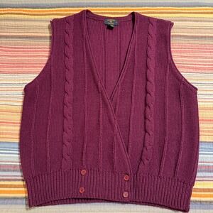 Charter Club‎ Men's Wool V Neck Cable Knit Sleeveless Sweater Vest Plum Size 38